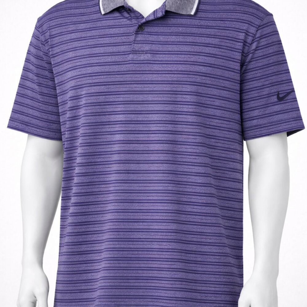 Men's Nike Blue Striped Golf Dri Fit Polo Shirt Size Large